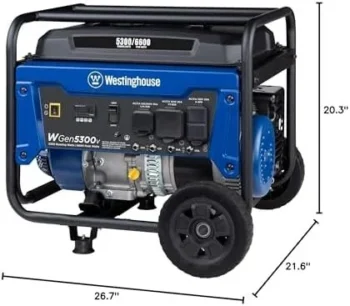 Westinghouse 6600 Peak Watt Home Backup Portable Generator, Transfer Switch Ready 30A Outlet, RV Ready 30A Outlets.